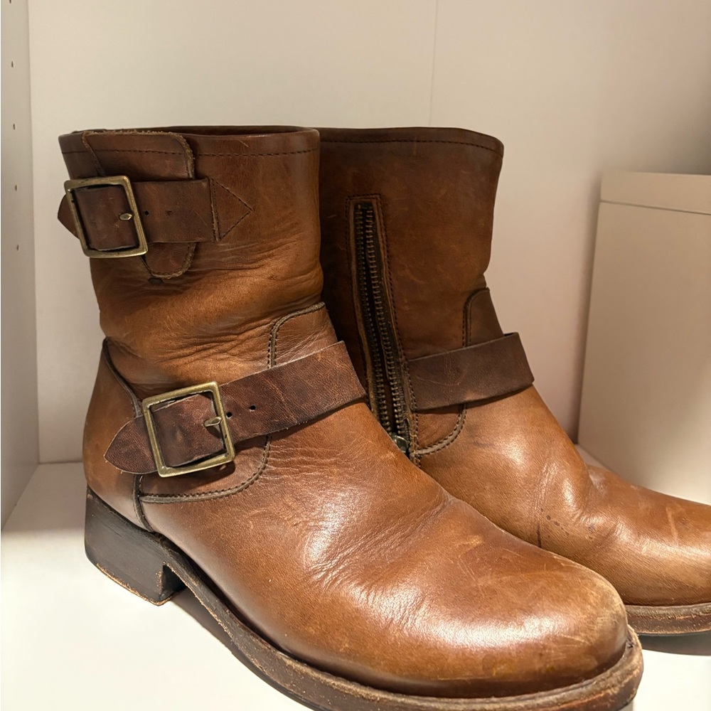 Frye Brown Leather Combat Boots